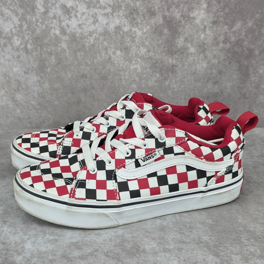 Vans Old Skool Low Shoes Checkerboard Black White Red Lace Up Sneakers Kids 3.5
